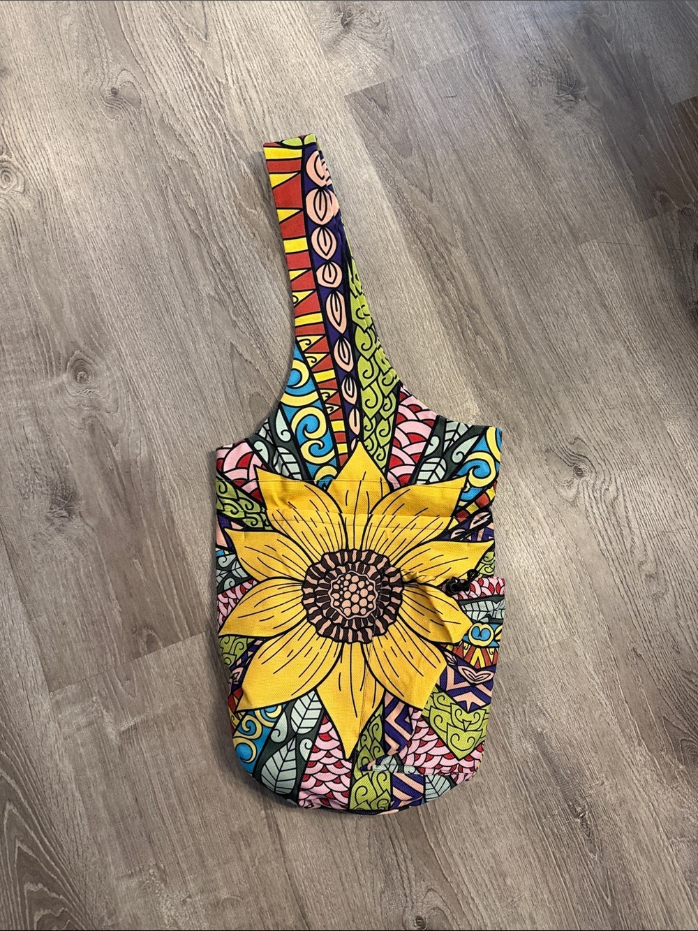 Yellow Sunflower Patterned Women's yoga mat doing Shoulder Bag